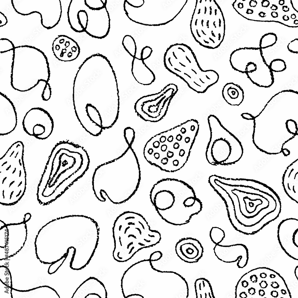 Vector seamless pattern with hand drawn organic abstract shapes. Linear one-color elements backdrop. Abstract shapes repeatable background. Vector seamless pattern with hand drawn organic abstract shapes. Linear one-color elements backdrop. Abstract shapes repeatable background.