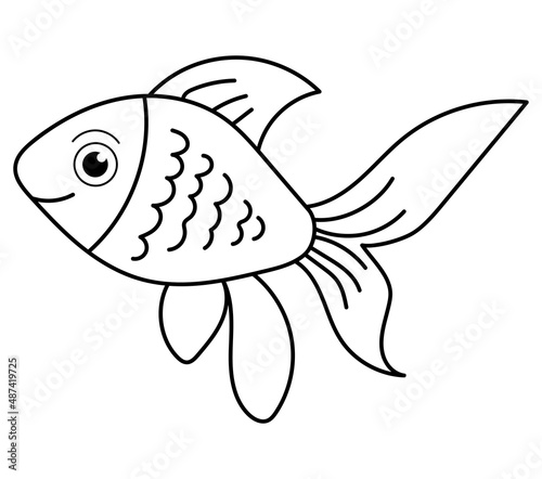 Cute tropical fish - a picture for coloring. Vector linear fish - animal design element. Aquarium fish - pet. Outline. hand drawing