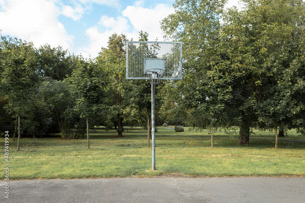 Basketball hoop on the playground in the city park