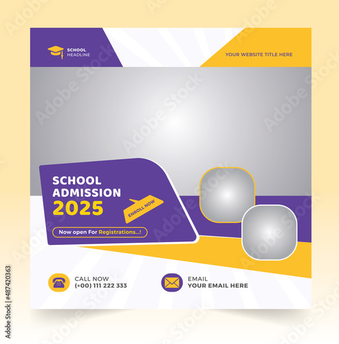 Kids School social media banner, School Students Admission social media post, Back to School admission by social media post banner template Design.