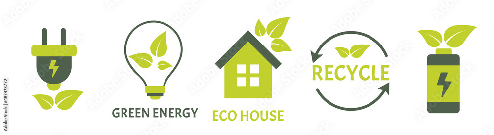 Set of Eco Icon Renewable Energy Vector Illustration Environmentally Friendly Symbols Set of Eco Icon Renewable Energy Vector Illustration Environmentally Friendly Symbols