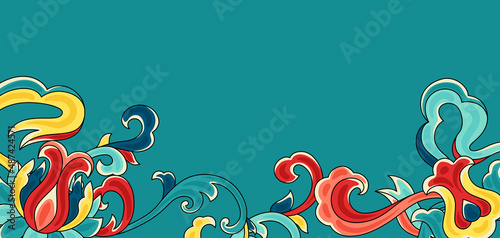 Chinese traditional ceramic ornament background. Oriental traditional floral porcelain pottery ornament.