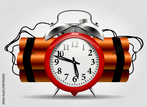 Time bomb with dynamite and red round alarm clock