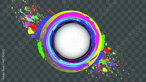 Paint dust splash with particles. Vector circle with splashes of paint on a black background.