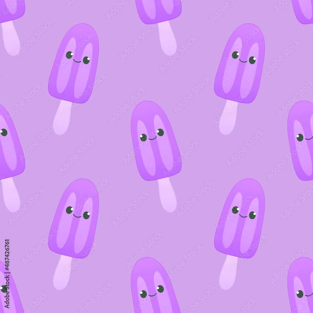 cute summer pattern for kids - smiling ice cream on a violet background