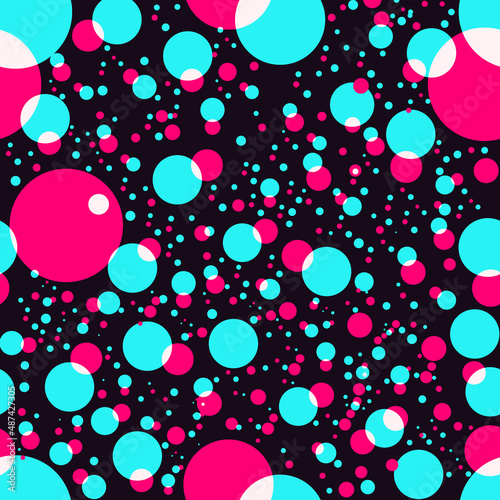 Social media seamless background. Abstract wallpaper for website or print. Pink, blue rounds. Textile print.