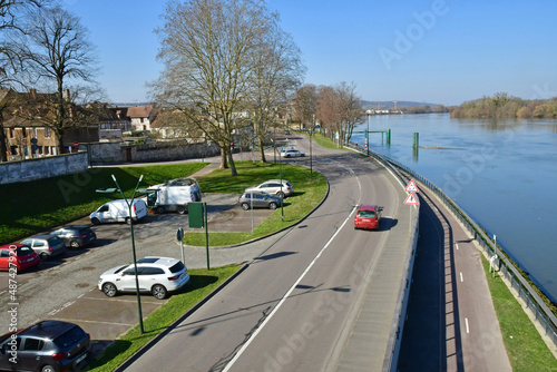 Vernon; France - march 7 2021 : city view from the Clemenceau bridge