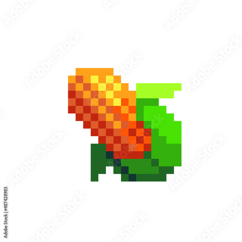 Corn pixel art icon. Isolated vector illustration. 8-bit sprite. Design stickers, logo, mobile app.