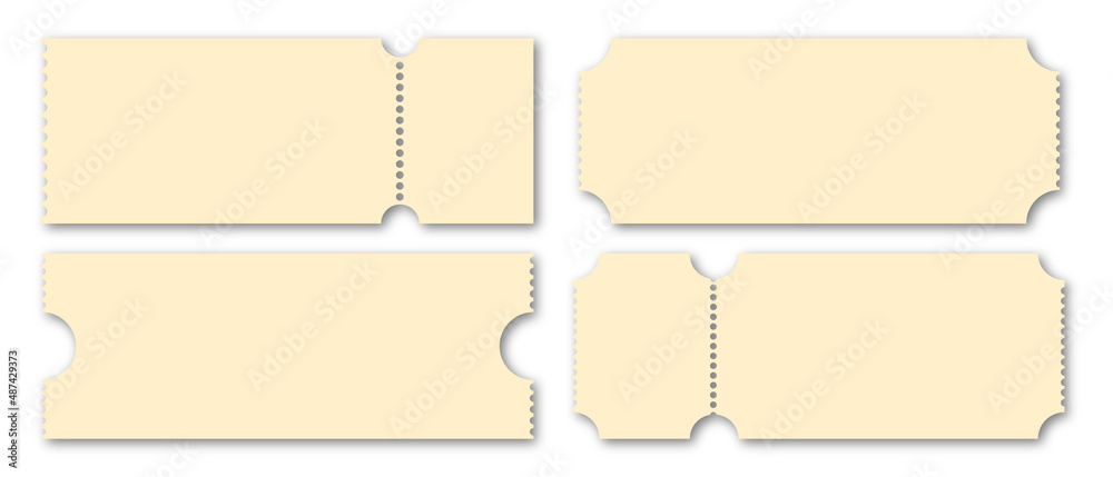 Set blank ticket template. Concert ticket, lottery coupons. Vector coupon Set blank ticket template. Concert ticket, lottery coupons. Vector coupon