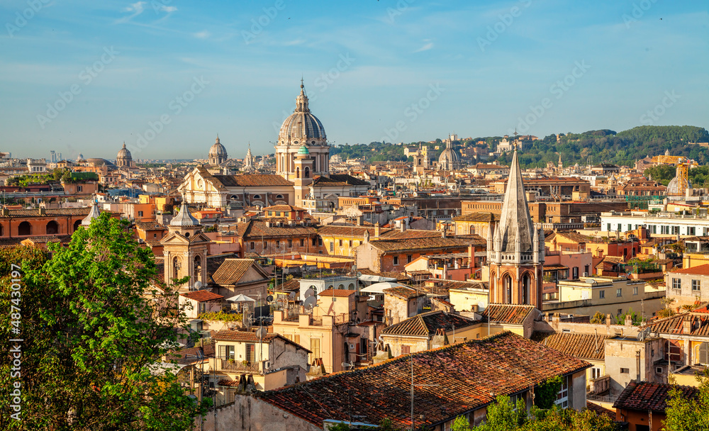 Rome aerial view from monte pincio viewpoint at Villa Borghese. Rome aerial view from monte pincio viewpoint at Villa Borghese.