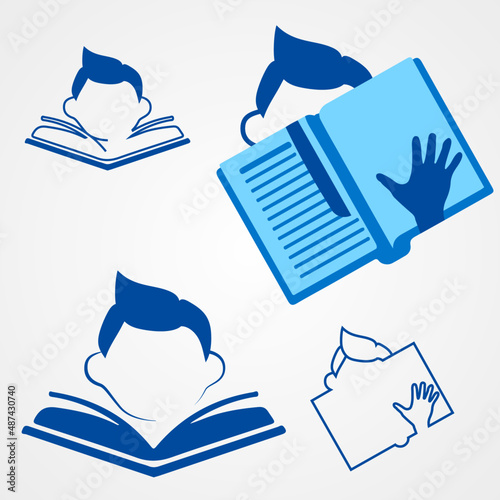 man silhouette reads logo book library
