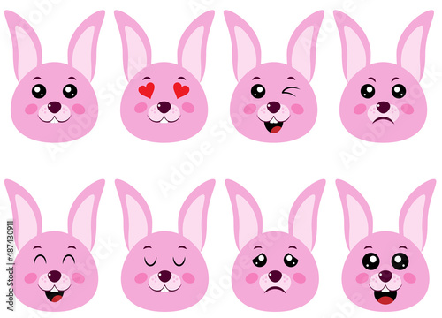 different emotions pink bunny stickers 