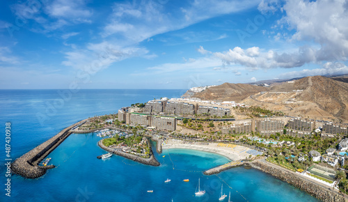 Aerial view with Anfi beach and resort, Gran Canaria, Spain photo