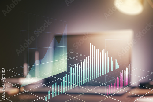 Multi exposure of abstract creative financial chart on computer background  research and analytics concept