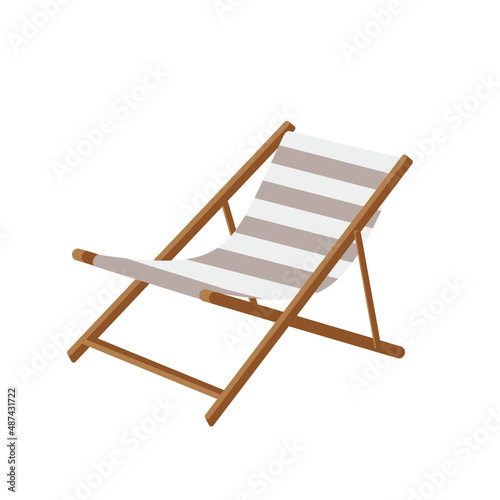 wooden deck chair isolated on white background. Vector illustration in a flat style.