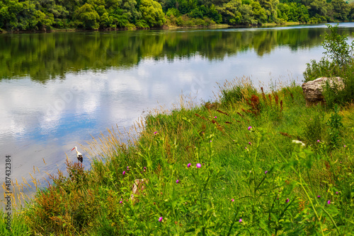 Wide river. Eastern european background with copy space for text or lettering. Ideal for fishing and rafting. photo