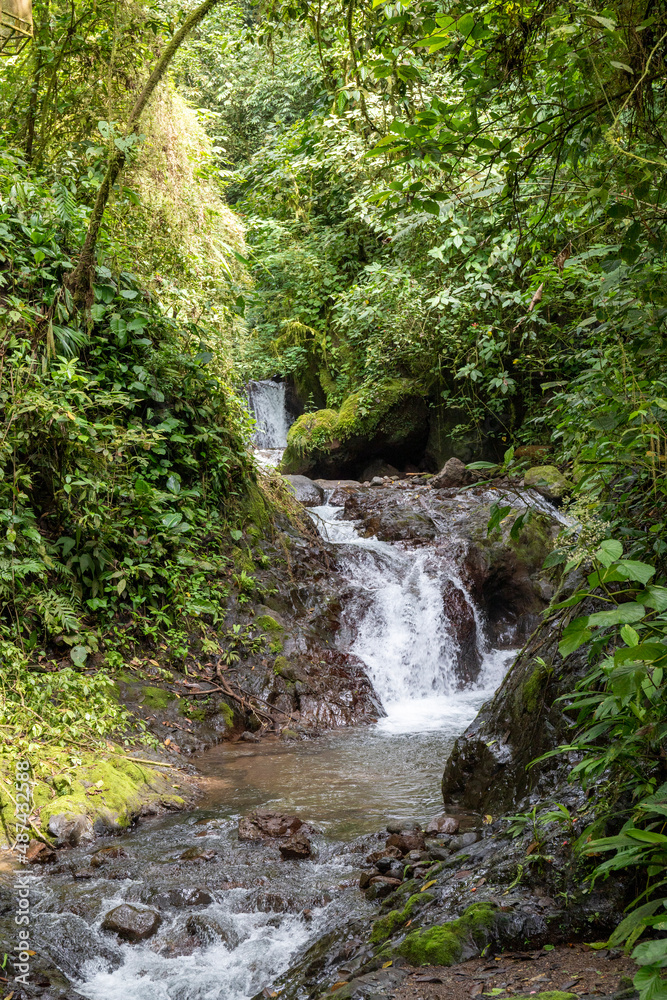 Great and big waterfall in the rainforest of Costa Rica