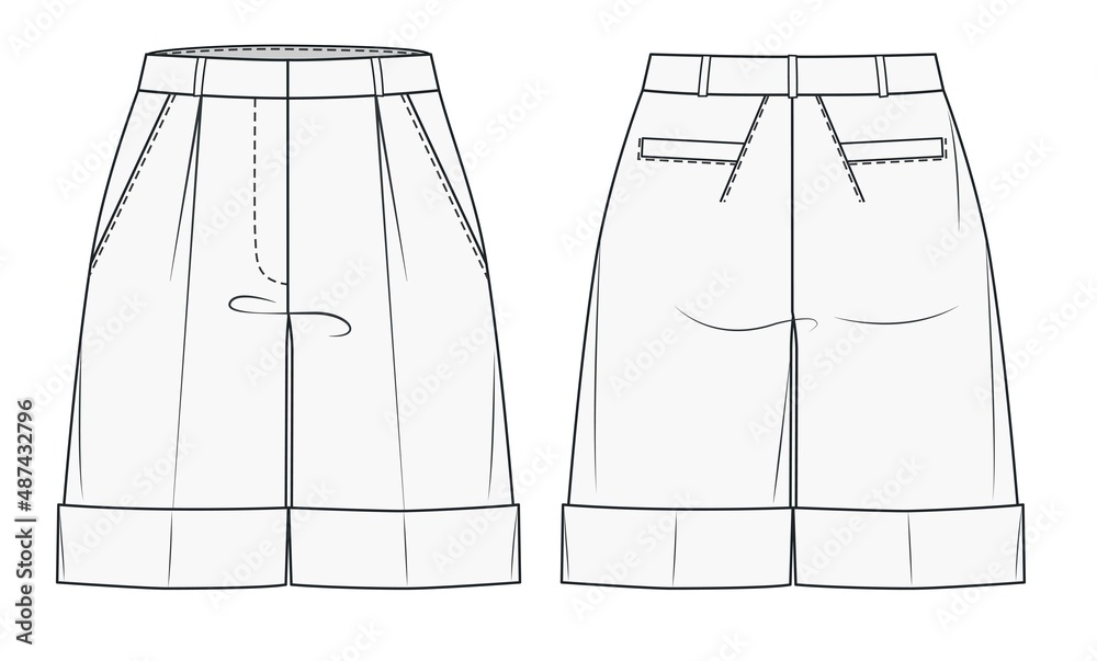 Shorts fashion flat sketch template. Casual Shorts fashion design template. 