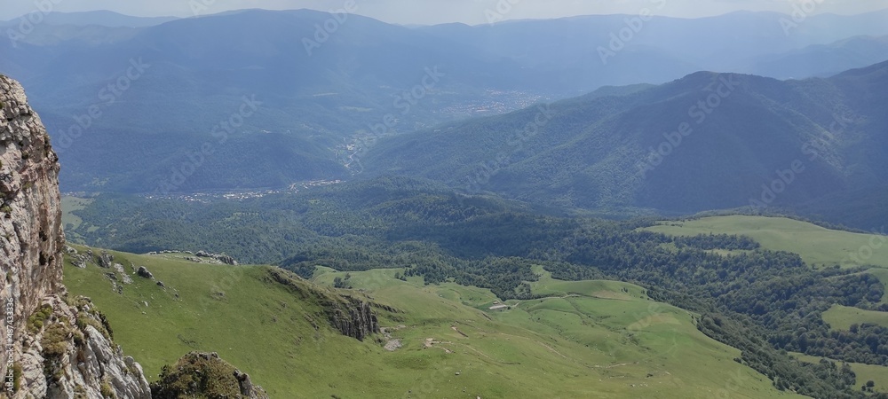 Panorama of the mountains and green hills