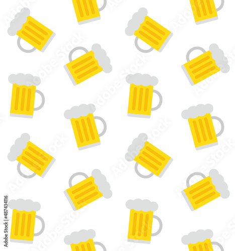 Vector seamless pattern of flat beer isolated on white background