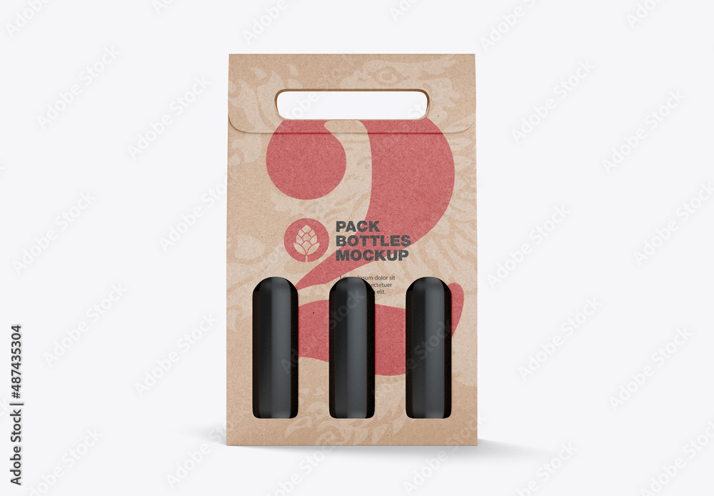 Paper Pack Wine Bottles Carrier Mockup Stock Template Adobe Stock