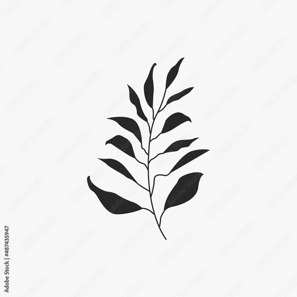 Fototapeta premium Abstract leaves for decoration vector. Flower flat illustration with black fill. Spring design element