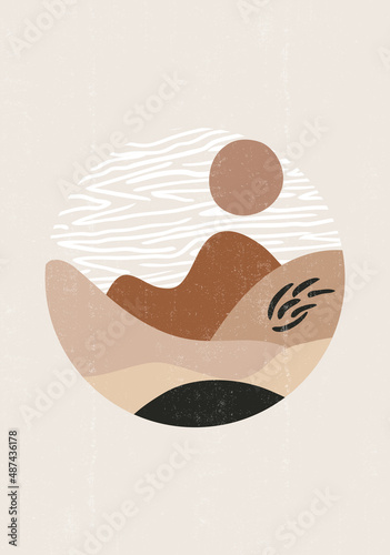 Mid century sunset print boho minimalist printable wall art mountain
