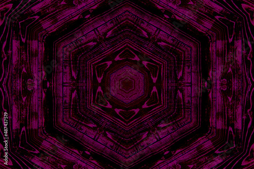 Kaleidoscope of hexagonal purple abstract wood