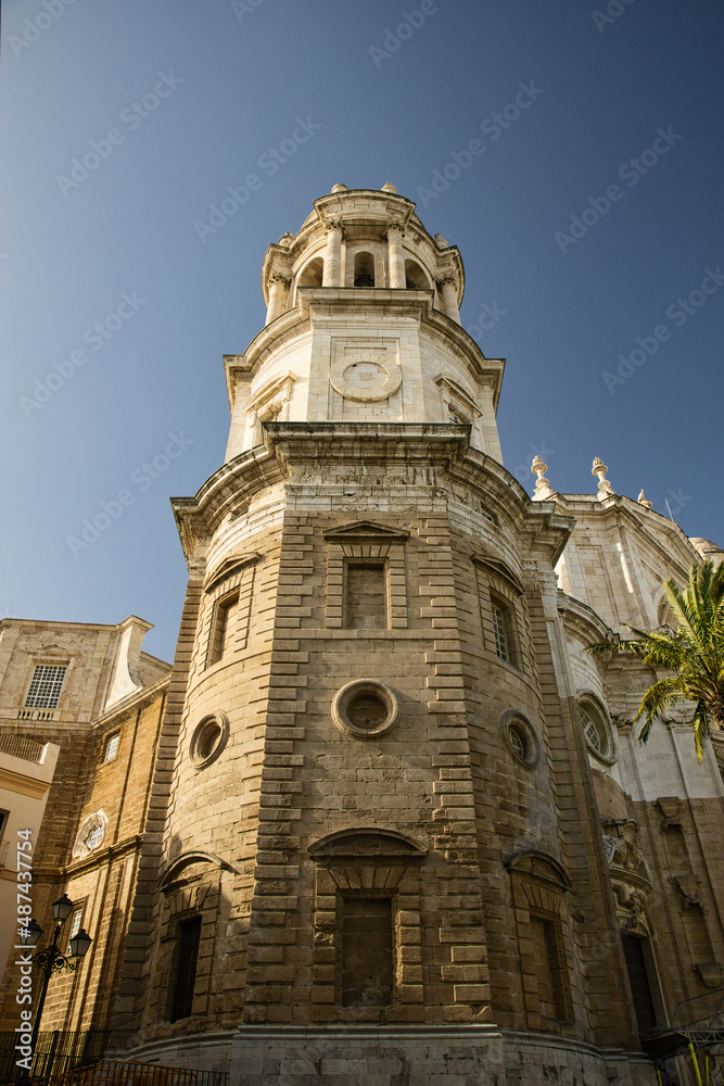 Cadiz cathedral tower at sunset (Spain)