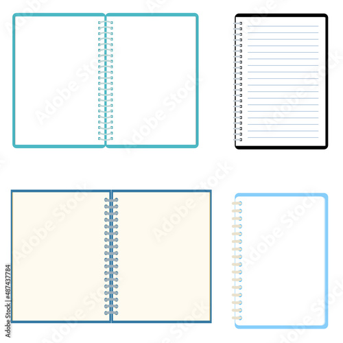 set of notebooks spiral opened svg vector illustration
