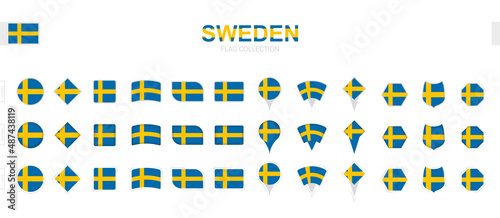 Large collection of Sweden flags of various shapes and effects.