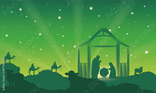 Nativity landscape green night scene mangel Vector