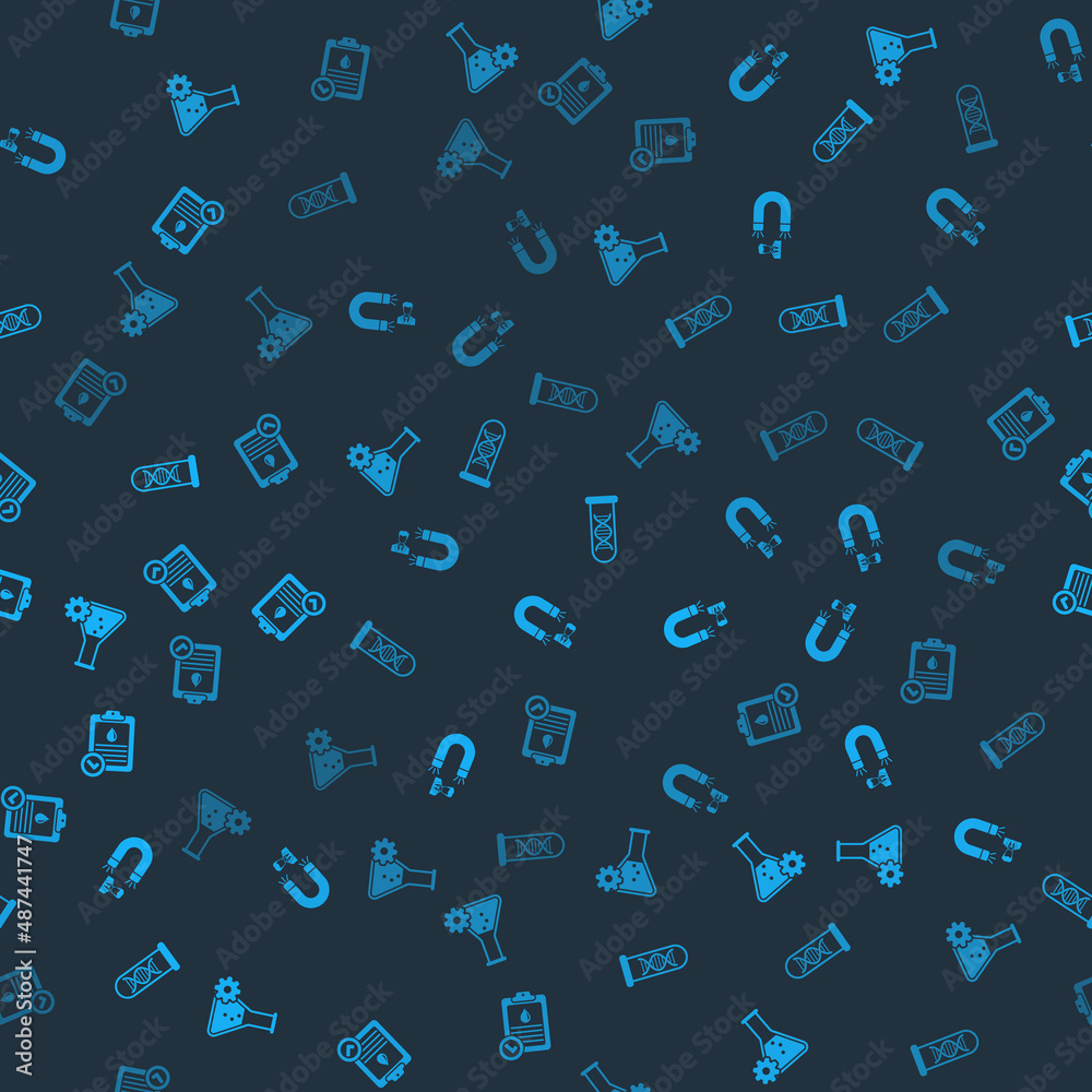 Set Bioengineering, Customer attracting, DNA research, search and Clipboard with blood test on seamless pattern. Vector