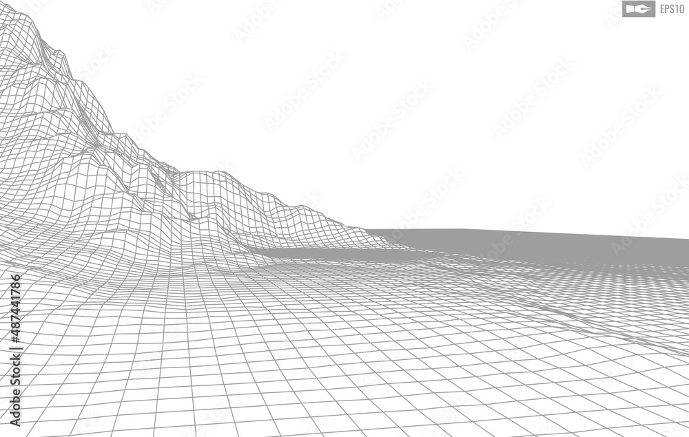 Wireframe landscape on white background. Abstract geometric vector technology background. 3d vector digital background. Wireframe landscape on white background. Abstract geometric vector technology background. 3d vector digital background.