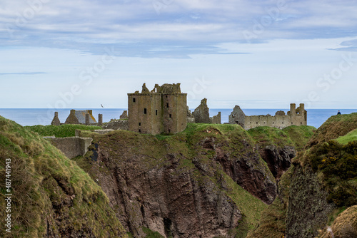 A Beautiful view of Dunnottar Castle near Stonehaven  Aberdeenshire  Scotland  UK in cloudy spring weather