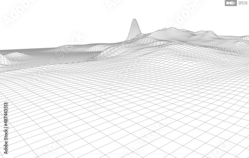 Wireframe landscape on white background. Abstract geometric vector technology background. 3d vector digital background.