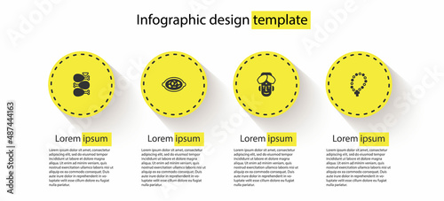Set Tandoori chicken, Kheer in bowl, Indian man and Rosary beads religion. Business infographic template. Vector