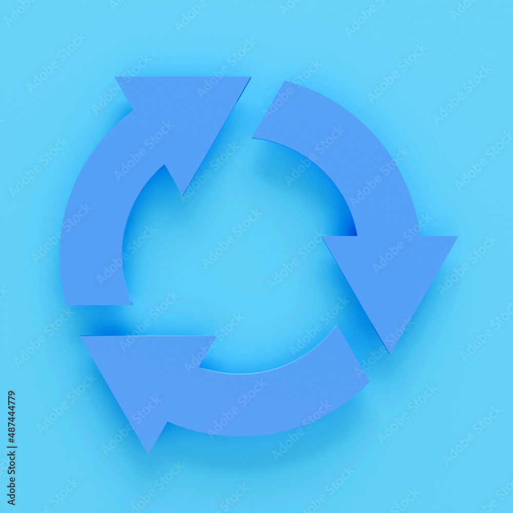 Recycle arrow 3d render.3d Arrows in circle with shadow isolated on colour background Recycle arrow 3d render.3d Arrows in circle with shadow isolated on colour background