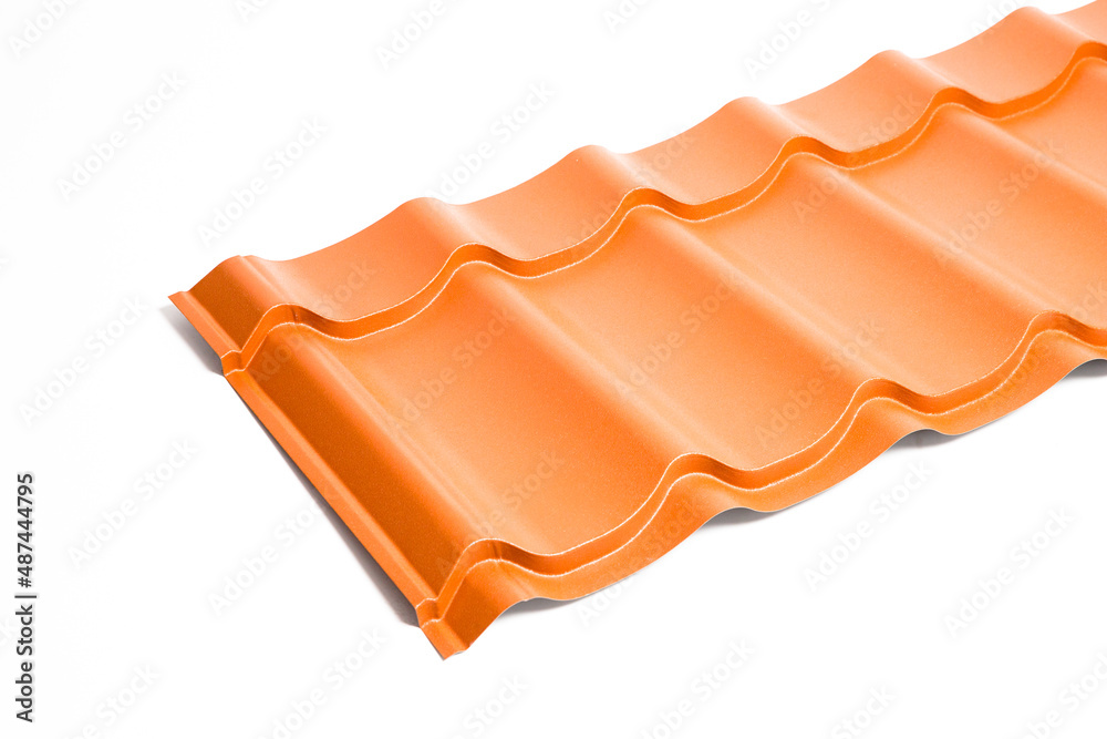 Roofing metal tiles and sheet facade and roofing corrugated board. Facing material with the texture of wood, brickwork, natural stone. 
