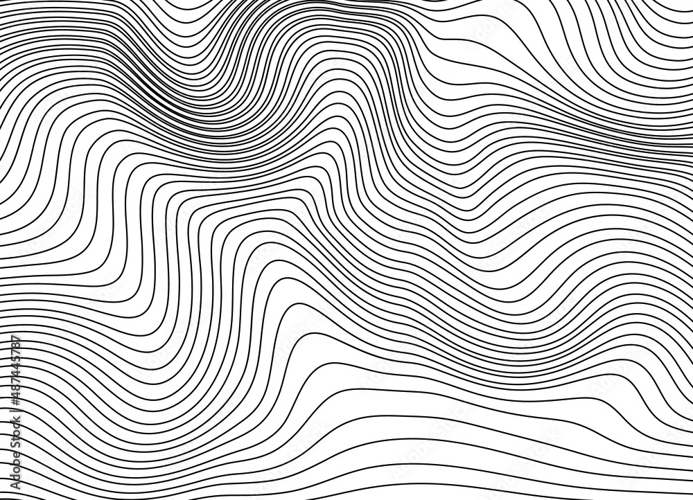 Wavy pattern of thin black curved lines on a white background.
Trendy vector background.