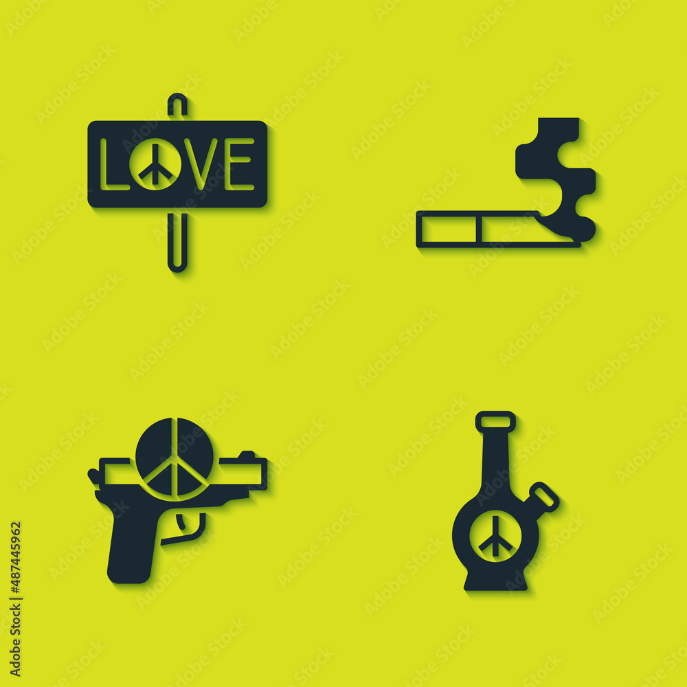 Set Peace, Bong, No war and Cigarette icon. Vector Set Peace, Bong, No war and Cigarette icon. Vector