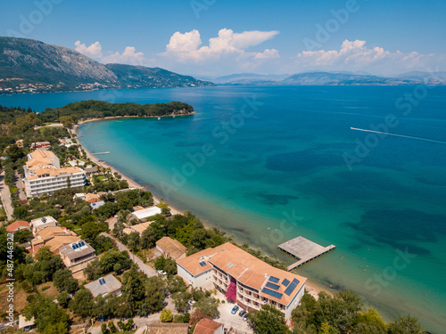 Fototapeta Naklejka Na Ścianę i Meble -  Aerial drone view of dassia beach in kerkyra greece