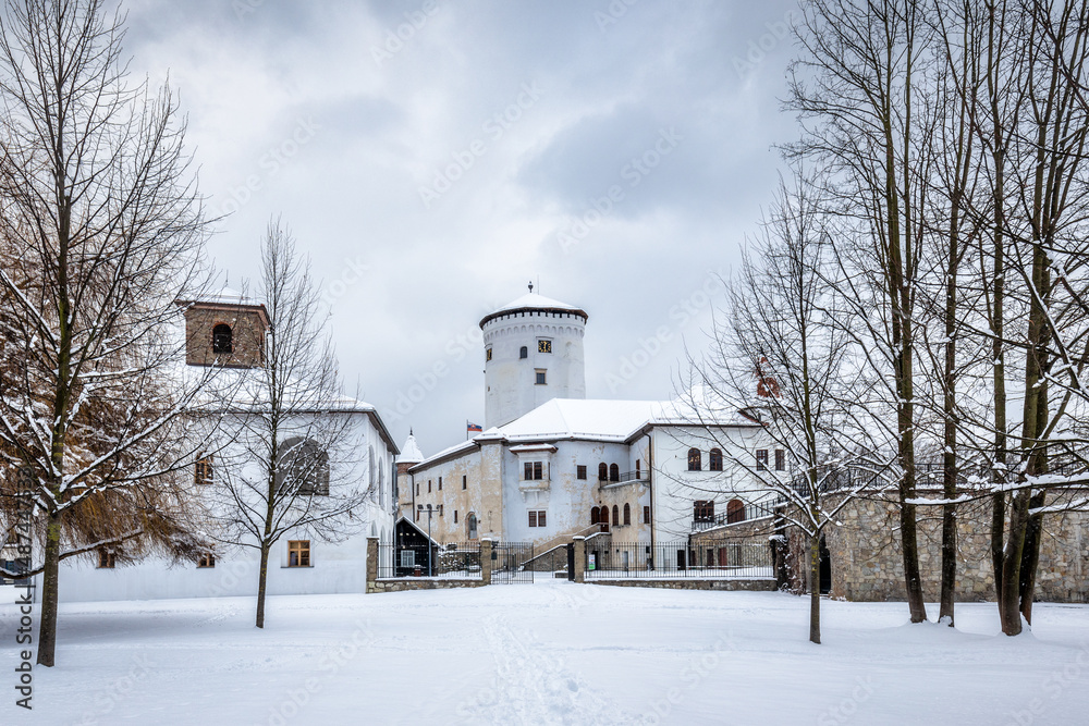 Medieval castle Budatin in winter, nearby Zilina town in Slovakia, Europe.