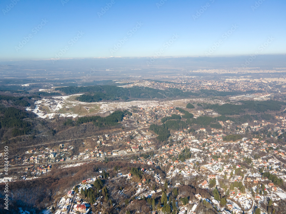Aerial Winter view of Vitosha Mountain near Boyana District,  Bulgaria
