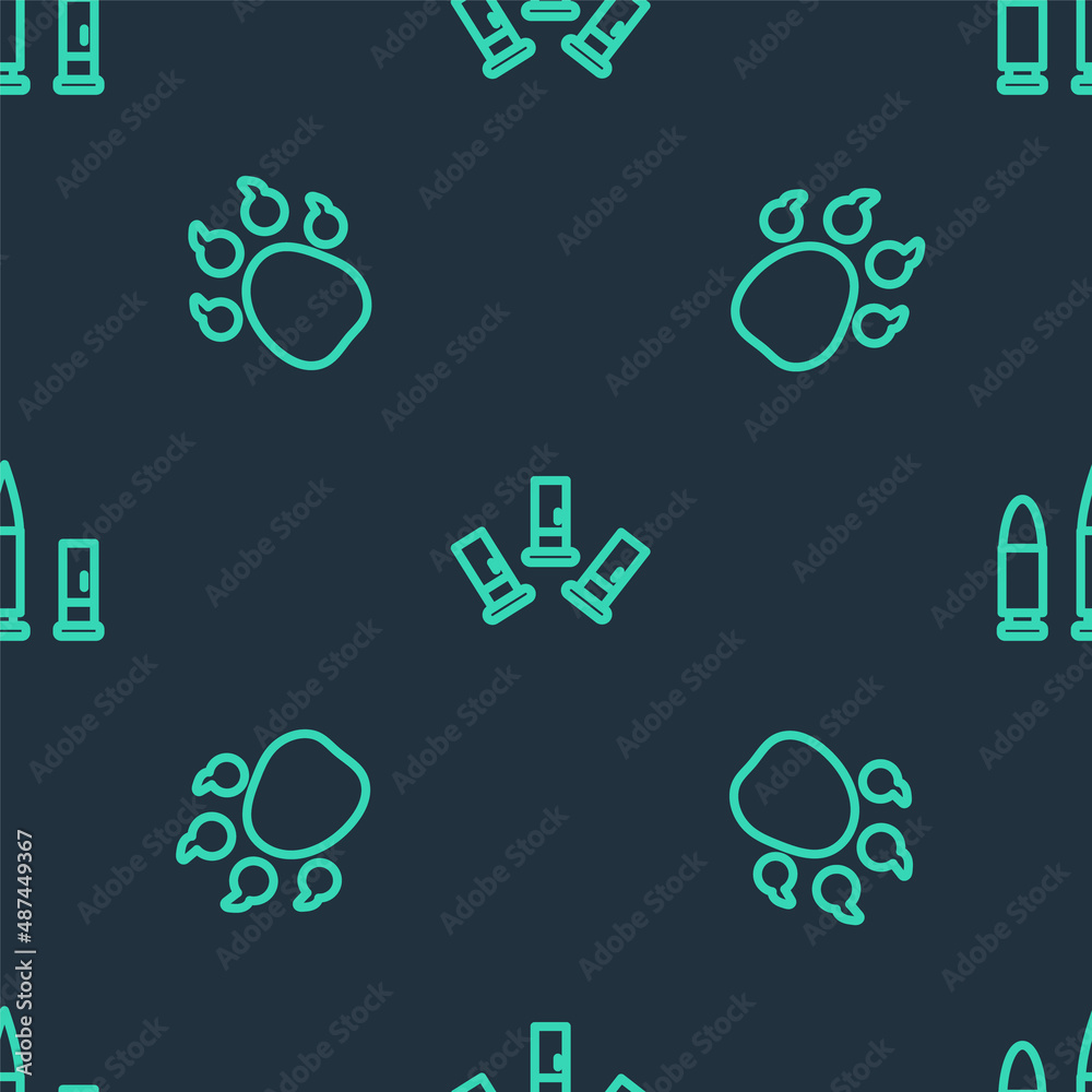 Set line Cartridges, Paw print and Bullet and cartridge on seamless pattern. Vector Set line Cartridges, Paw print and Bullet and cartridge on seamless pattern. Vector