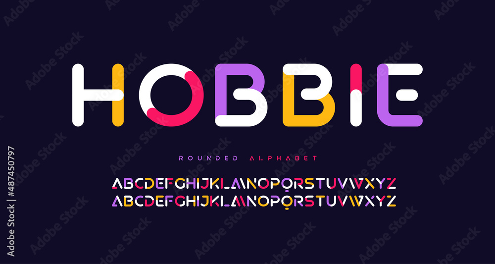 Modern trendy rounded colorful sans serif vector alphabet, uppercase letter set