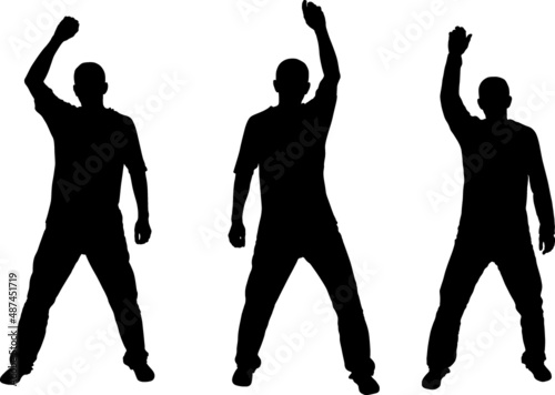 man with hand up silhouettes