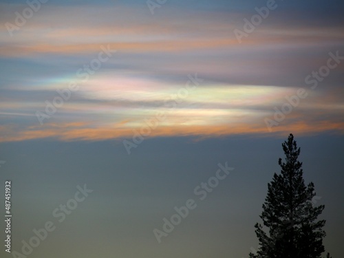 Polar stratospheric clouds (PSCs) on evening sky