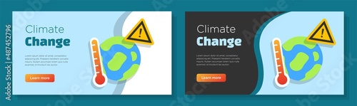 Climate change online banner template set, global warming corporate advertisement, horizontal ad, earth environmental campaign webpage, flyer, creative brochure, isolated on background