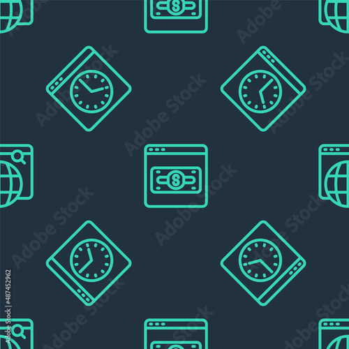 Set line Online shopping on screen, Browser window and Search engine on seamless pattern. Vector © vector_v